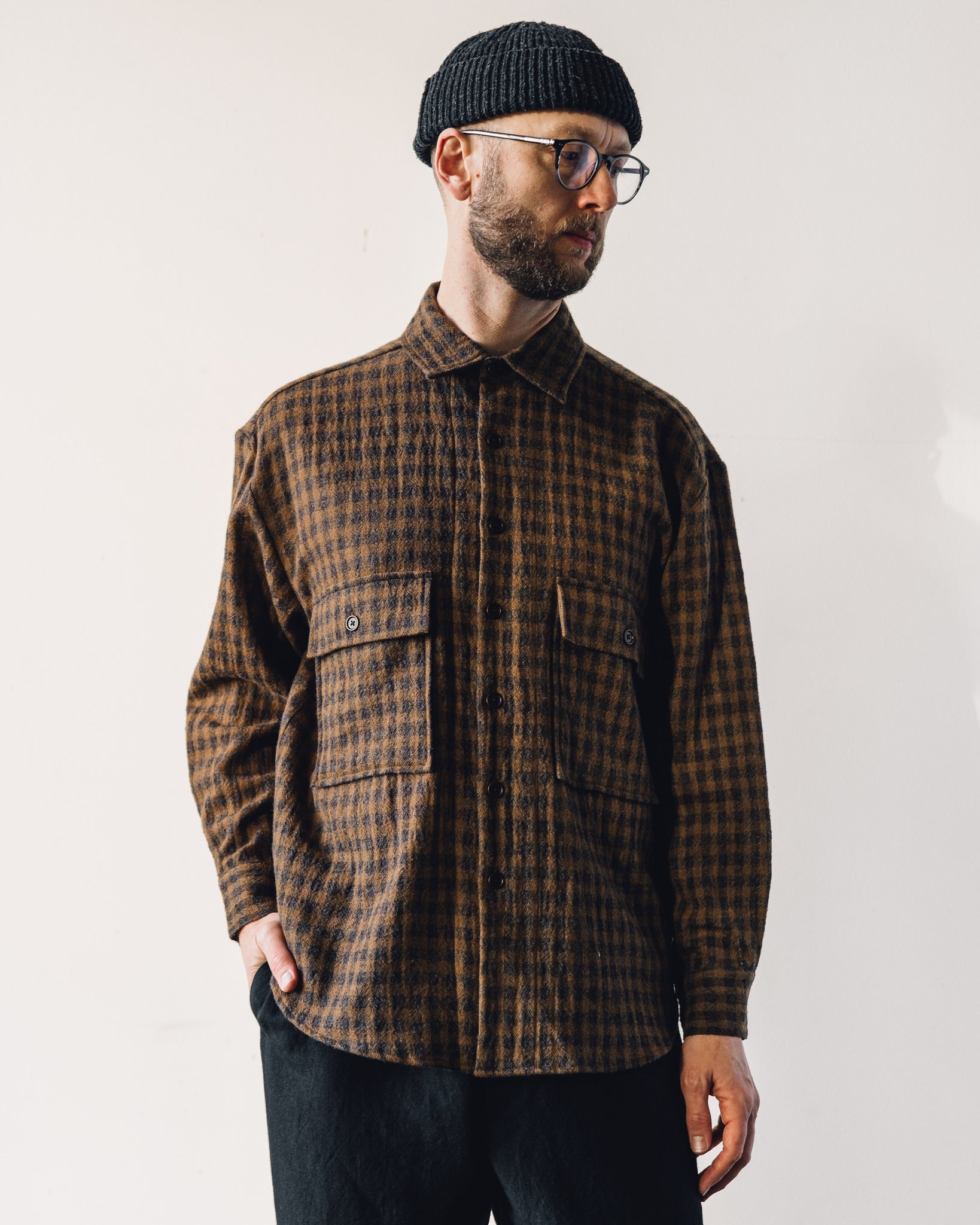 Evan Kinori Big Shirt, Brown/Ochre | Glasswing