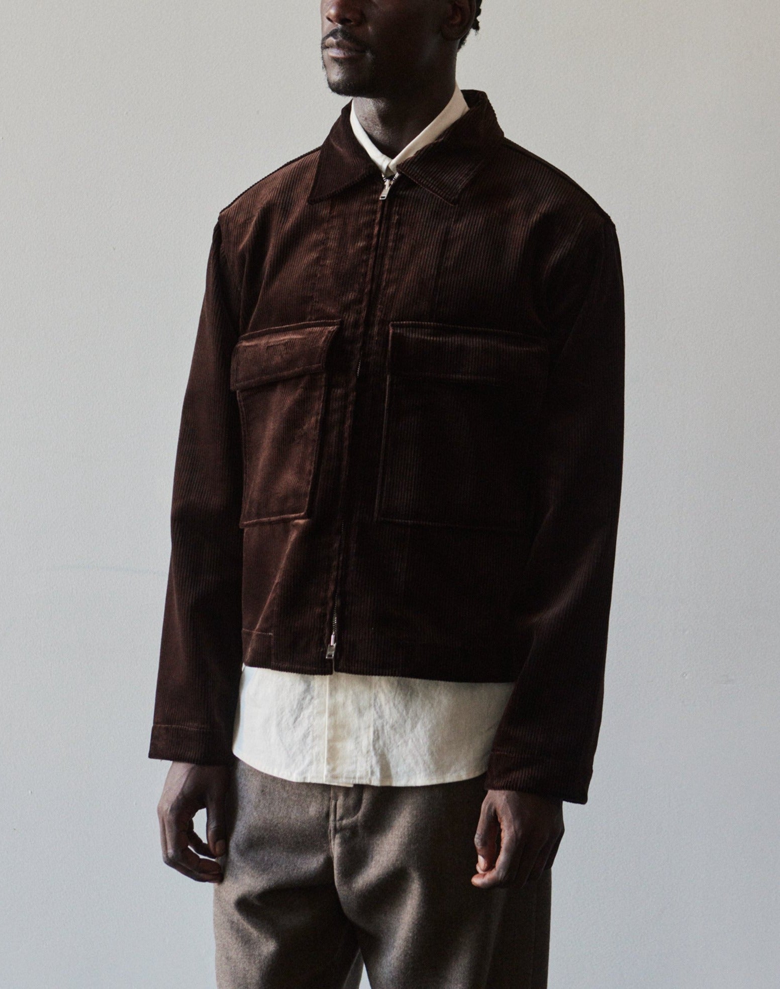 Evan Kinori Corduroy Zip Jacket, Dark Brown | Glasswing