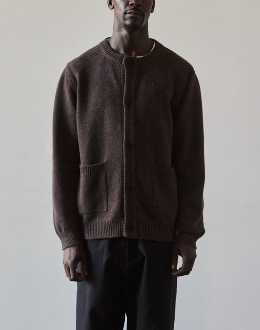 Evan Kinori Crewneck Cardigan, Brown