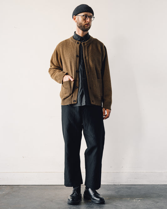 Evan Kinori Crewneck Cardigan, Ochre
