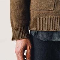 Evan Kinori Crewneck Cardigan, Ochre