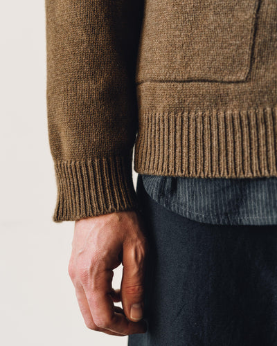 Evan Kinori Crewneck Cardigan, Ochre