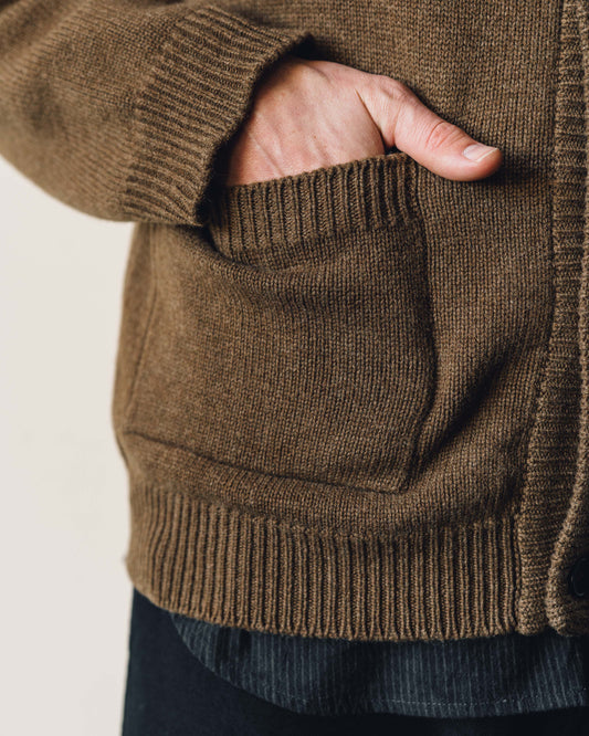 Evan Kinori Crewneck Cardigan, Ochre