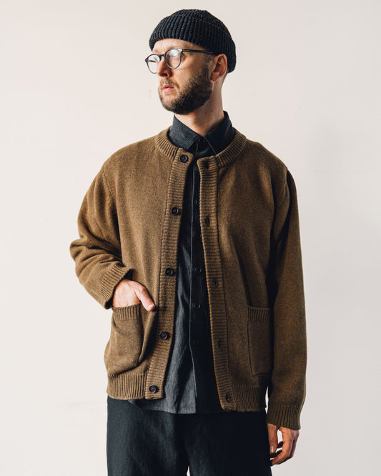 Evan Kinori Crewneck Cardigan, Ochre