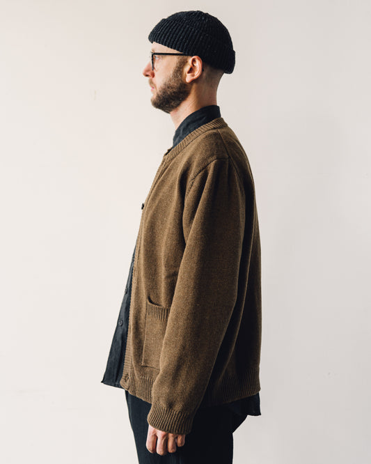Evan Kinori Crewneck Cardigan, Ochre