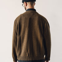 Evan Kinori Crewneck Cardigan, Ochre