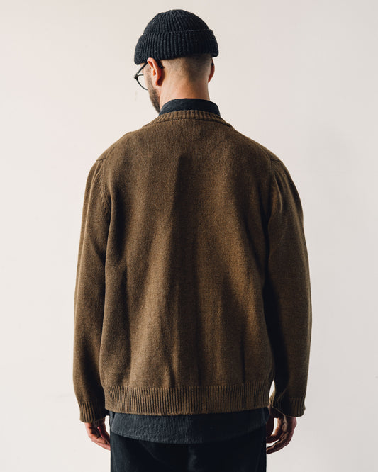 Evan Kinori Crewneck Cardigan, Ochre