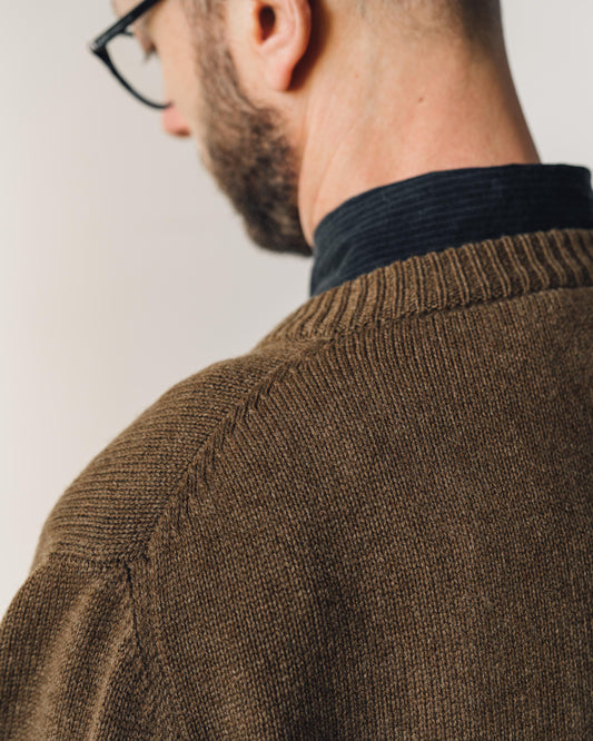 Evan Kinori Crewneck Cardigan, Ochre