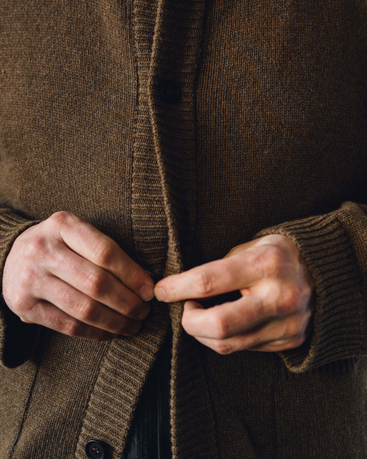 Evan Kinori Crewneck Cardigan, Ochre