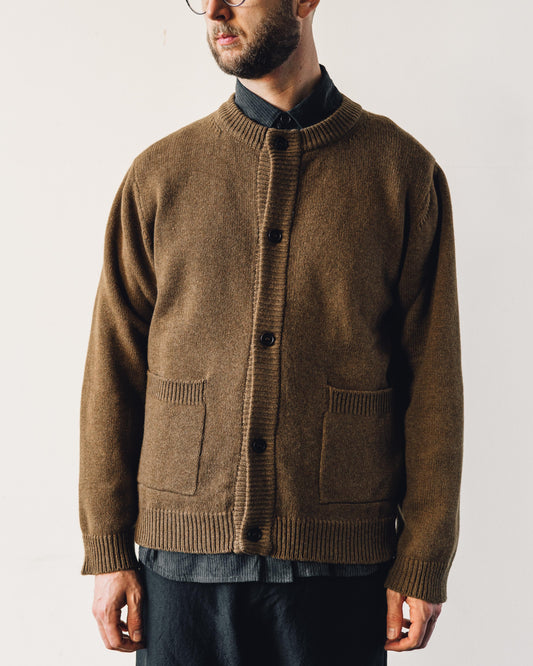 Evan Kinori Crewneck Cardigan, Ochre