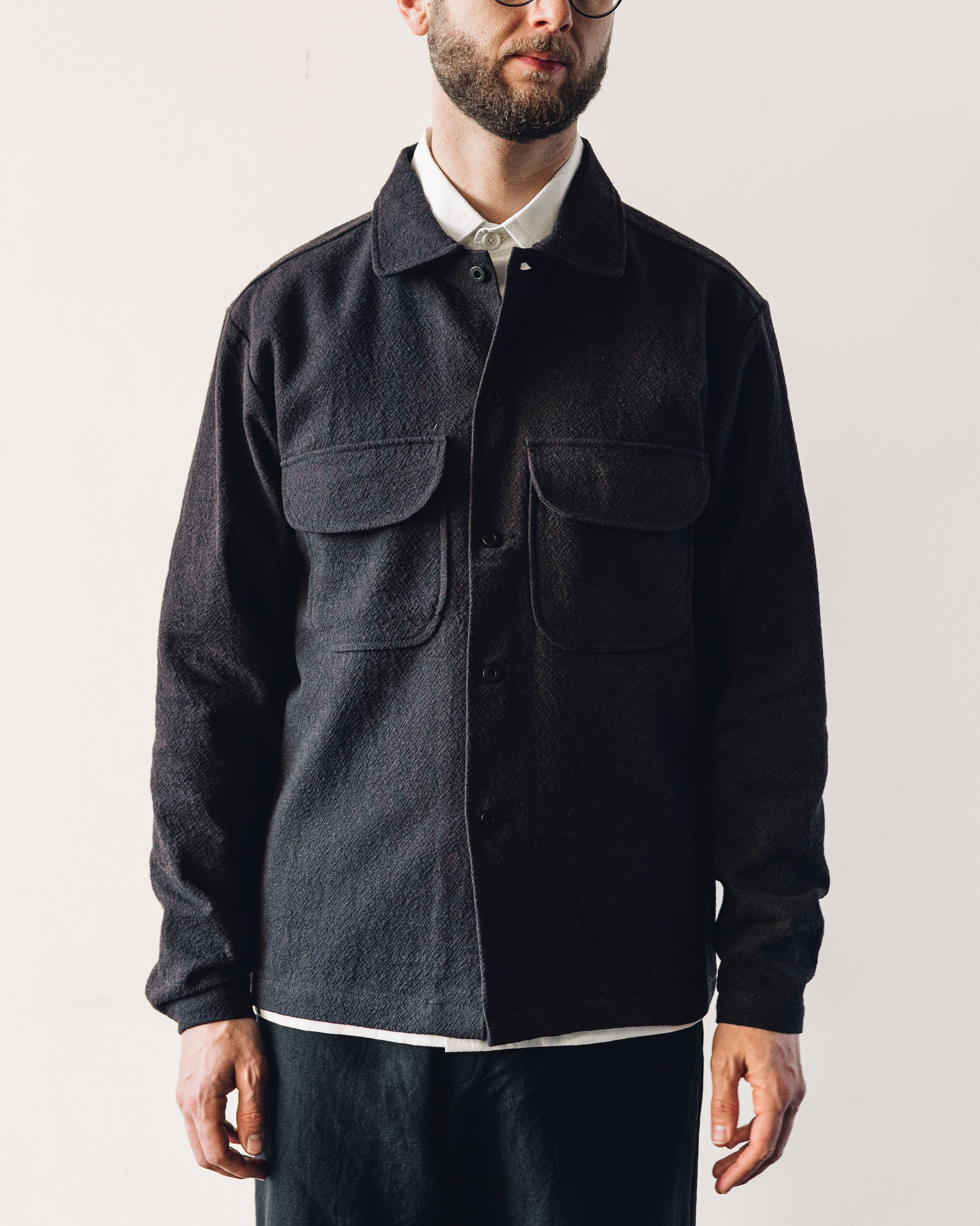 Evan Kinori Field Shirt, Black/Brown | Glasswing