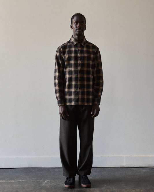 Evan Kinori Flat Hem Shirt, Brown Check