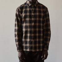 Evan Kinori Flat Hem Shirt, Brown Check