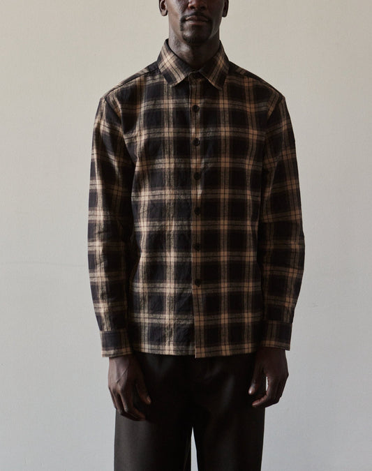 Evan Kinori Flat Hem Shirt, Brown Check