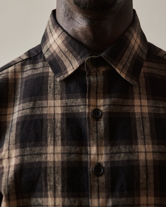 Evan Kinori Flat Hem Shirt, Brown Check