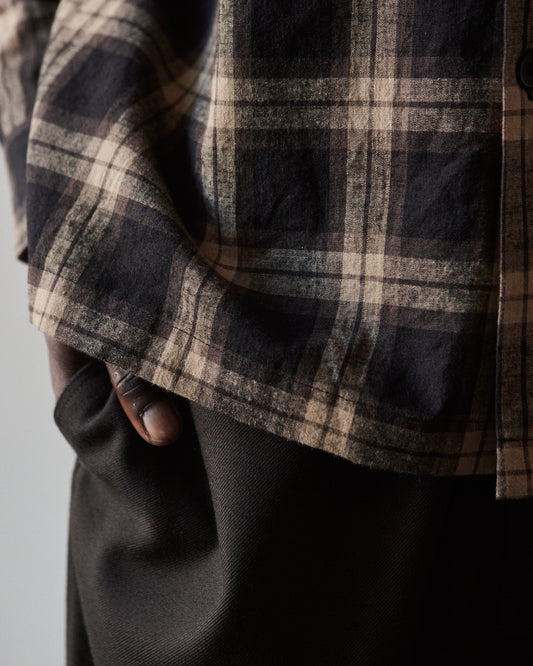 Evan Kinori Flat Hem Shirt, Brown Check