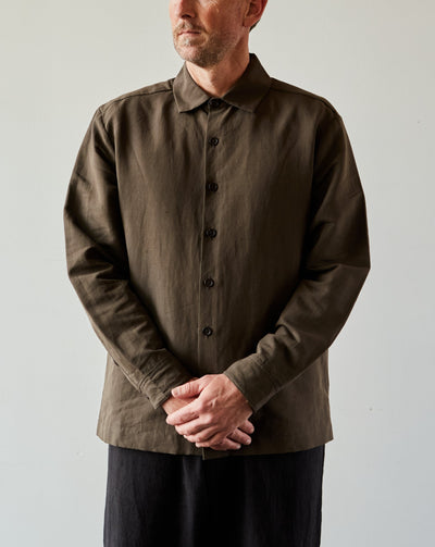 Evan Kinori Flat Hem Shirt, Olive Summercloth