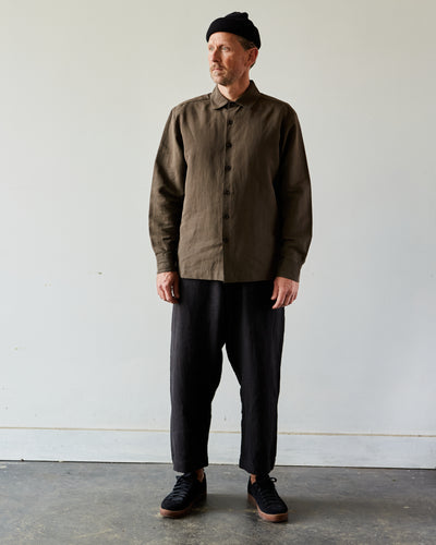 Evan Kinori Flat Hem Shirt, Olive Summercloth