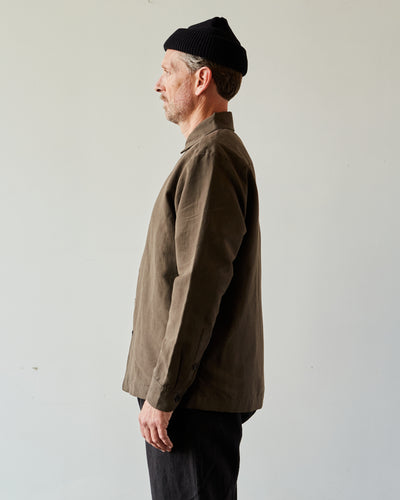 Evan Kinori Flat Hem Shirt, Olive Summercloth