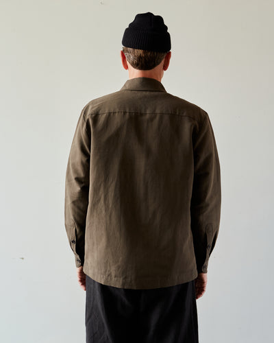 Evan Kinori Flat Hem Shirt, Olive Summercloth