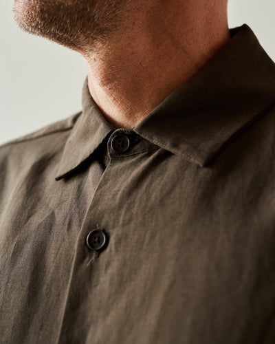 Evan Kinori Flat Hem Shirt, Olive Summercloth