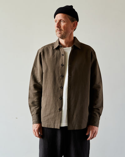 Evan Kinori Flat Hem Shirt, Olive Summercloth