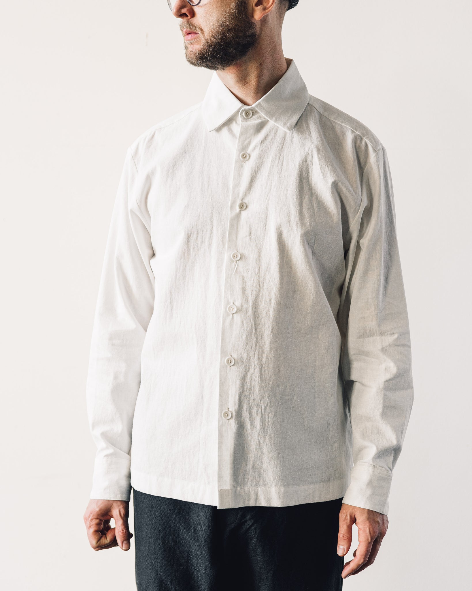 Evan Kinori Hemp Flat Hem Shirt, Natural