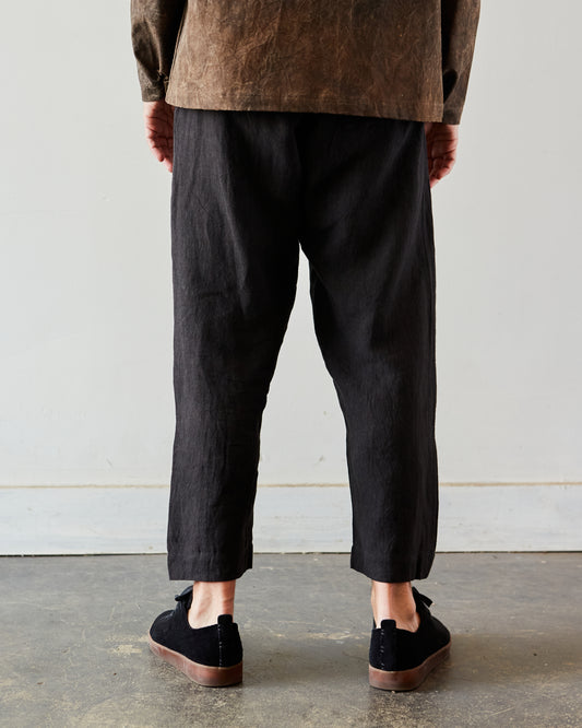 Evan Kinori Linen Elastic Pant, Black