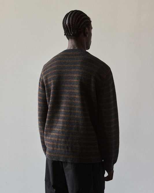 Evan Kinori Striped Sweater, Charcoal/Olive