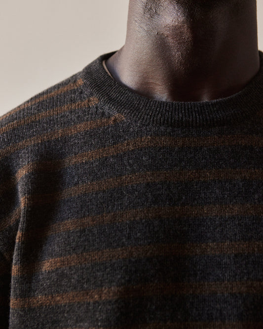 Evan Kinori Striped Sweater, Charcoal/Olive