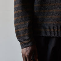 Evan Kinori Striped Sweater, Charcoal/Olive