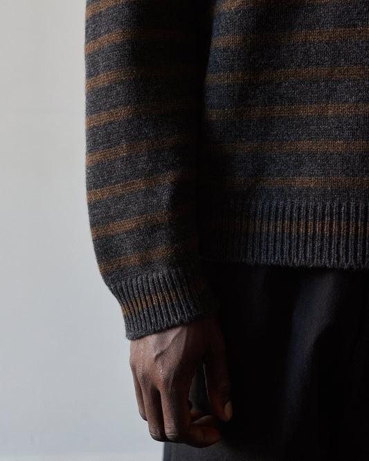 Evan Kinori Striped Sweater, Charcoal/Olive