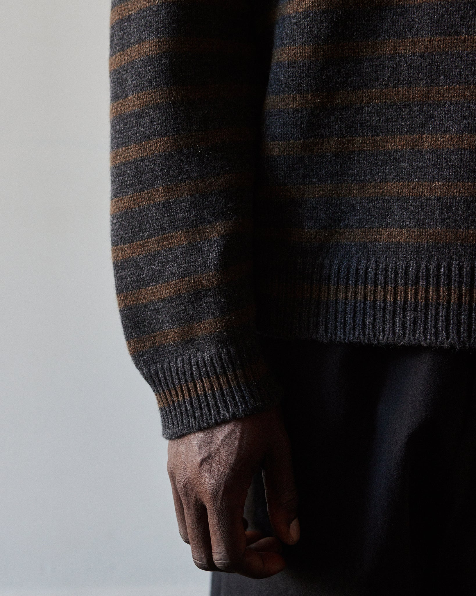 Evan Kinori Striped Sweater, Charcoal/Olive