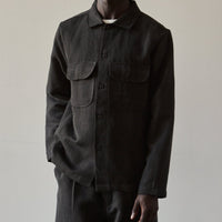 Evan Kinori Wool Field Shirt, Charcoal/Black