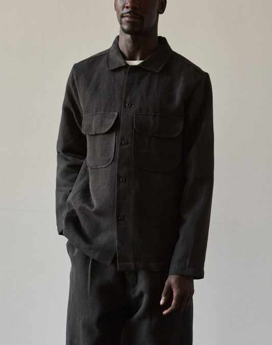 Evan Kinori Wool Field Shirt, Charcoal/Black