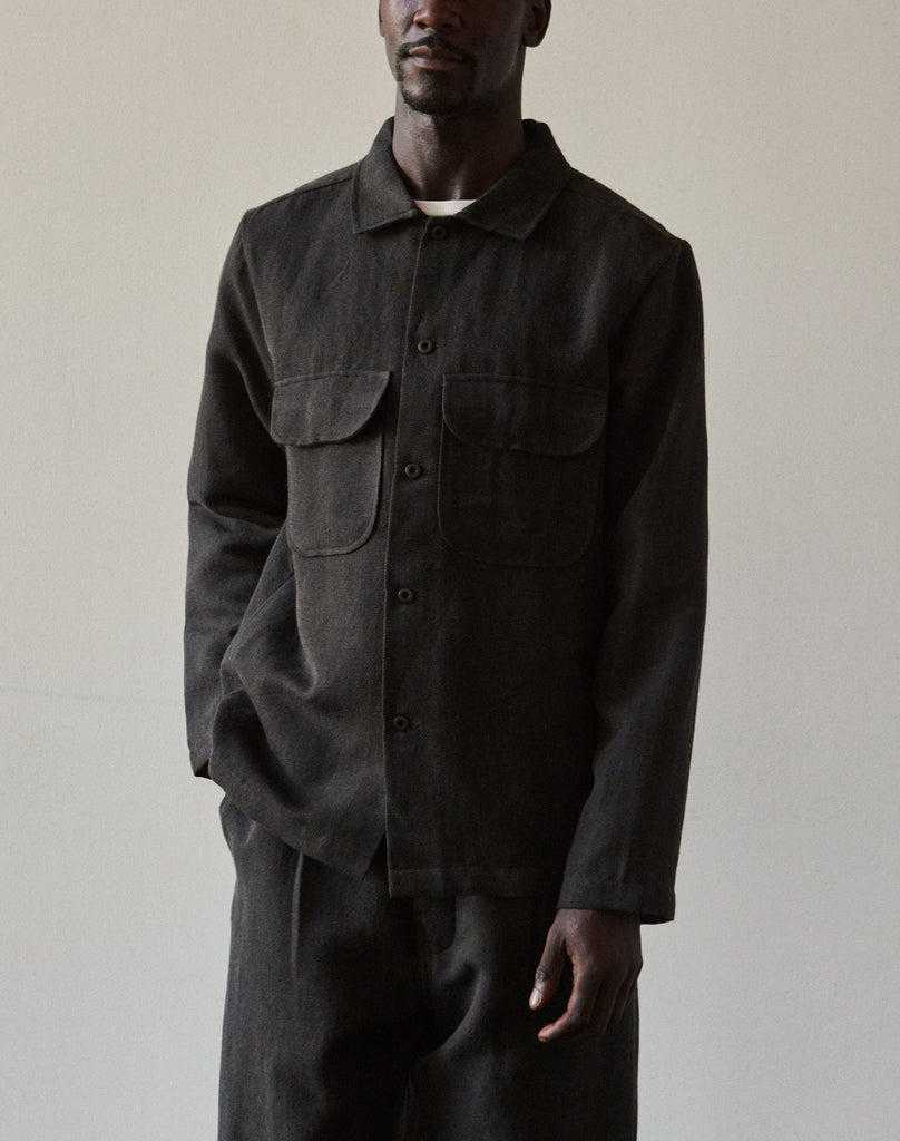 Evan Kinori Wool Field Shirt, Charcoal/Black | Glasswing