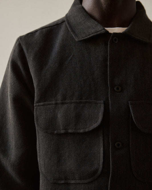 Evan Kinori Wool Field Shirt, Charcoal/Black