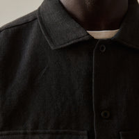 Evan Kinori Wool Field Shirt, Charcoal/Black