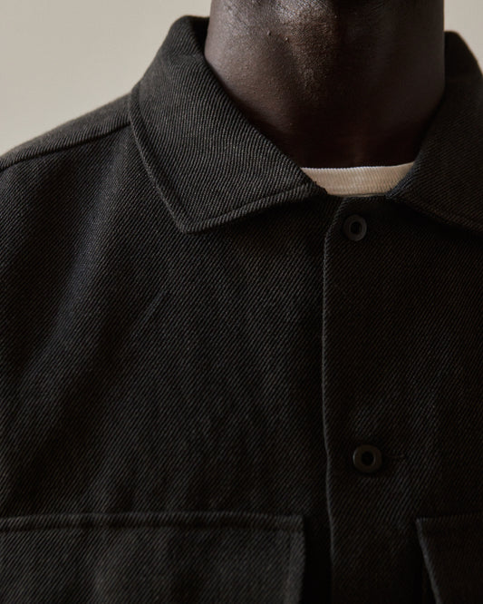 Evan Kinori Wool Field Shirt, Charcoal/Black