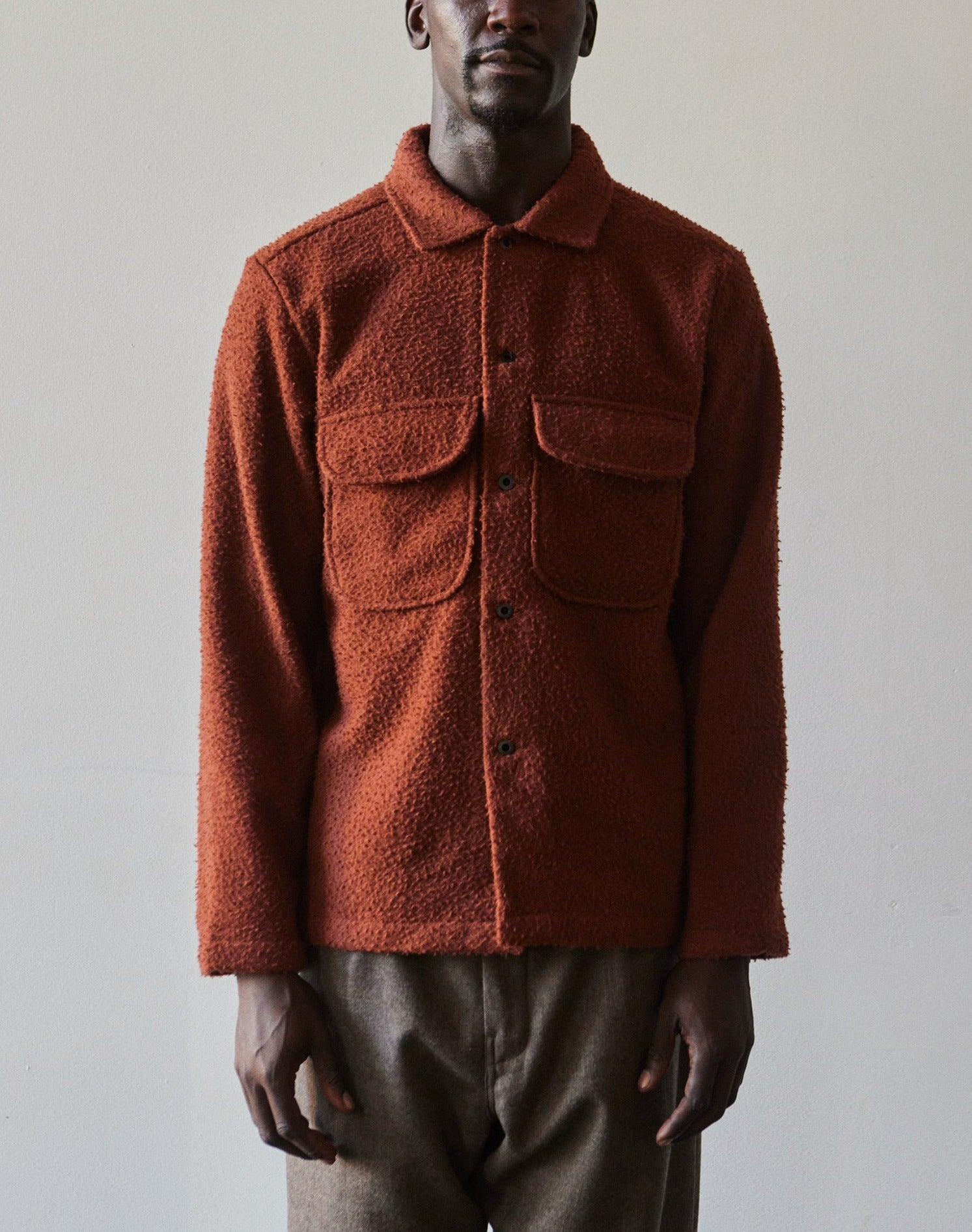 Evan Kinori Wool Field Shirt, Rust | Glasswing
