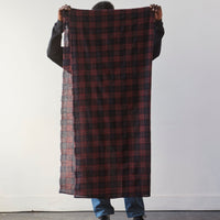 Evan Kinori Woven Wool Scarf, Navy/Red Check Gauze