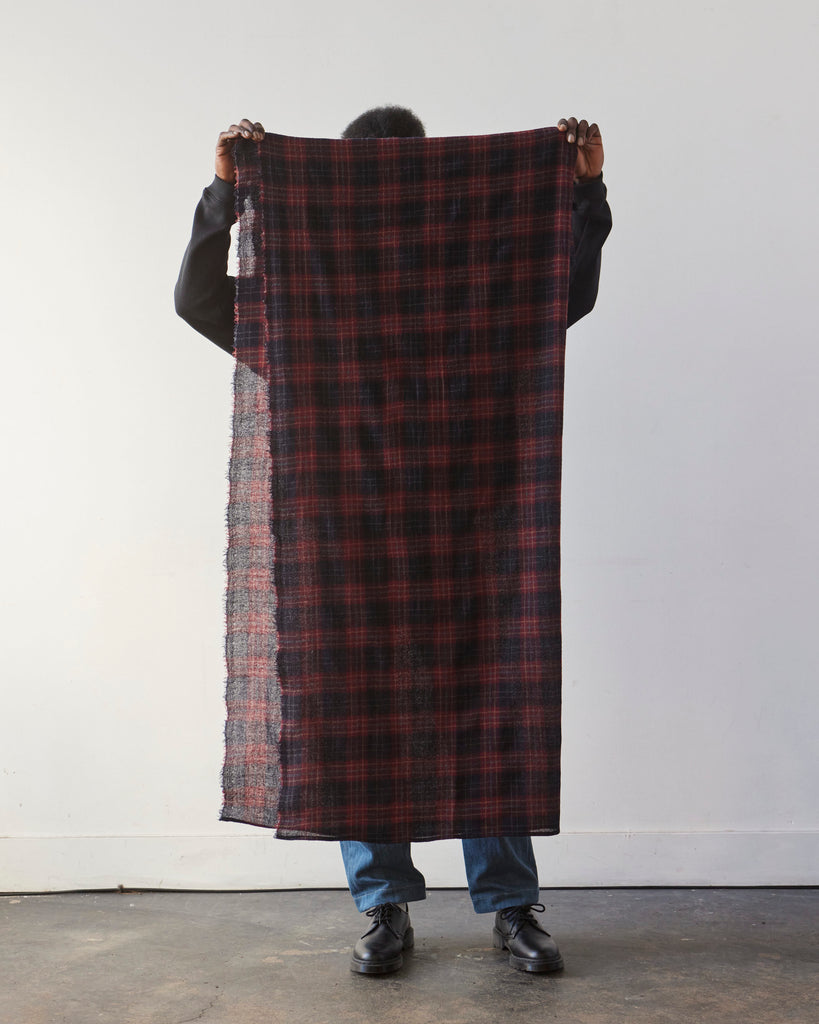 Evan Kinori Woven Wool Scarf, Navy/Red Check Gauze | Glasswing