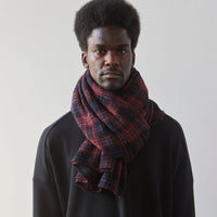 Evan Kinori Woven Wool Scarf, Navy/Red Check Gauze