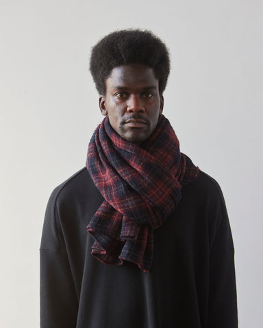Evan Kinori Woven Wool Scarf, Navy/Red Check Gauze