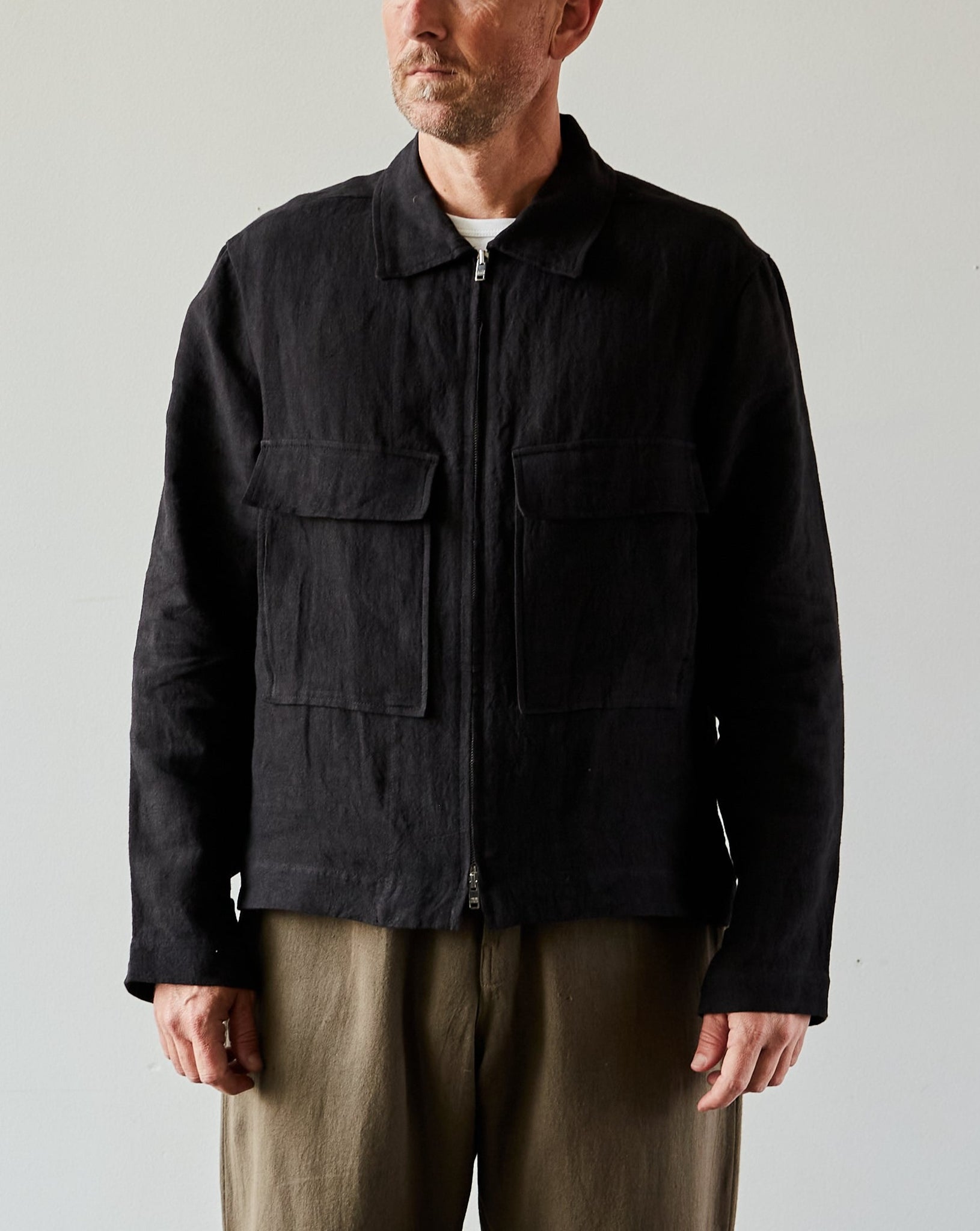 Evan Kinori Zip Jacket, Tumbled Linen | Glasswing