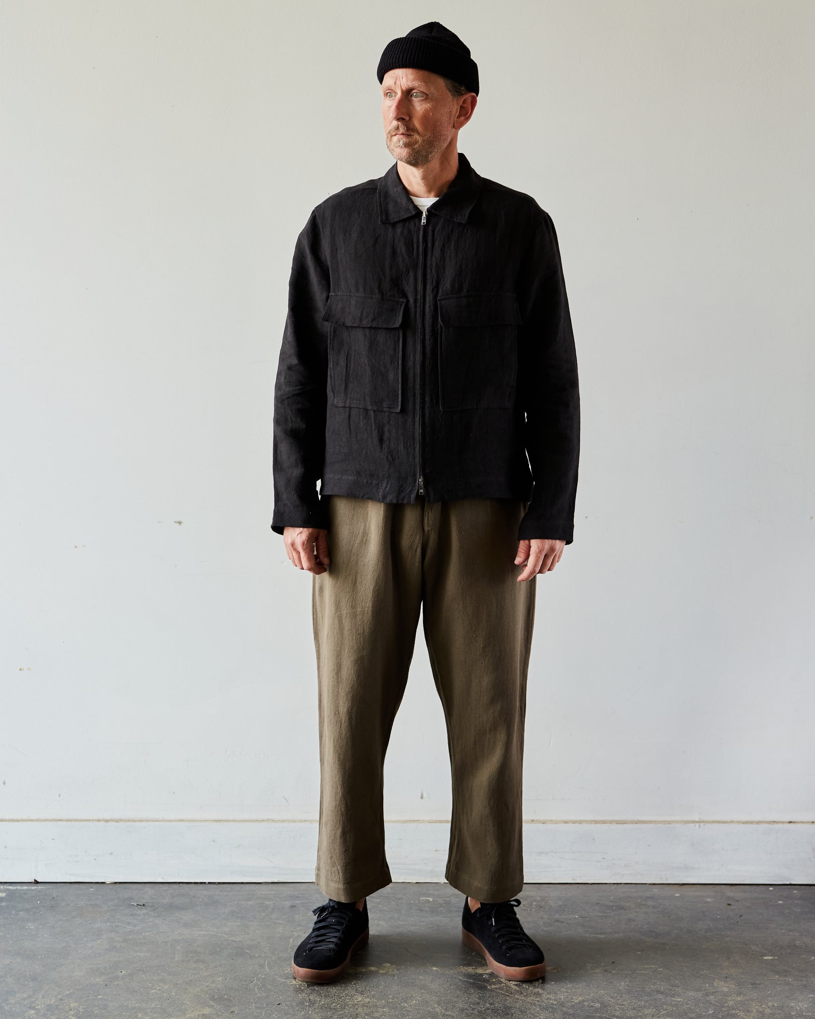 Evan Kinori Zip Jacket, Tumbled Linen | Glasswing