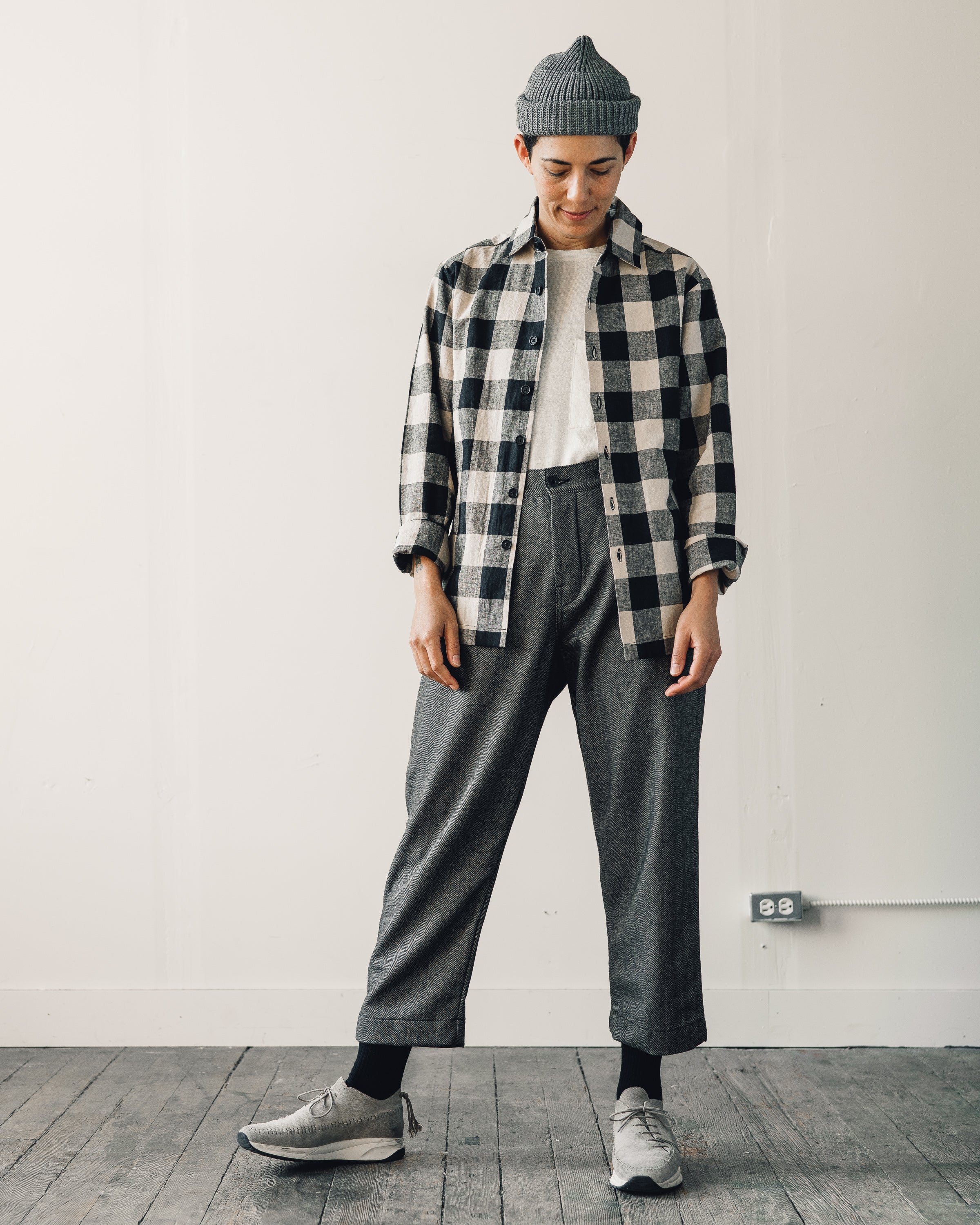 【美品】evan kinori チェック柄ウールシャツ Evan Kinori Flat Hem Shirt, Black/Tan Check – Glasswing