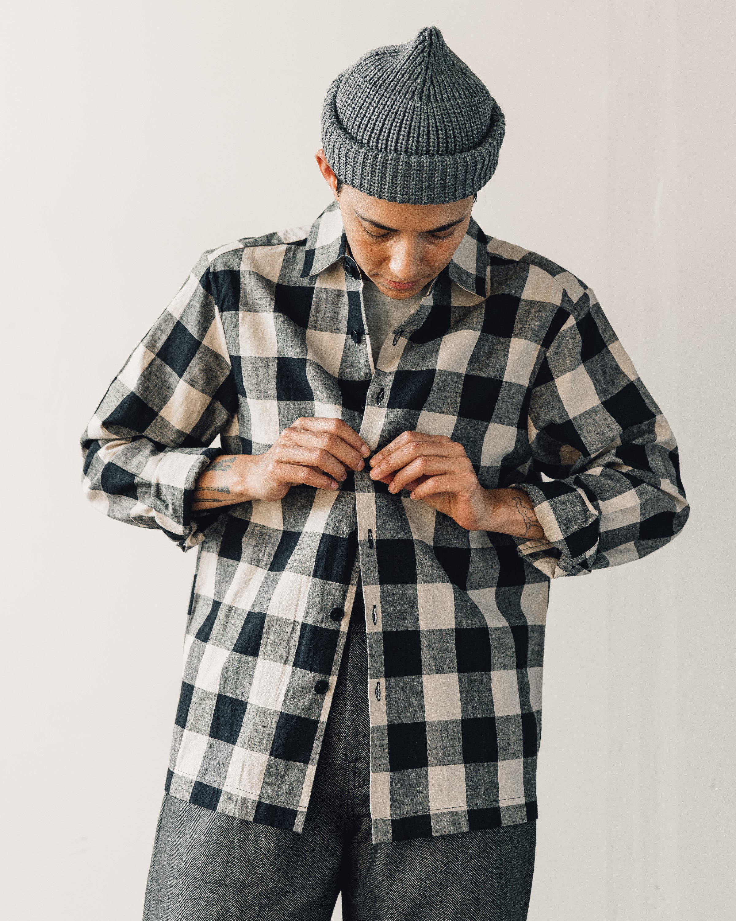 【美品】evan kinori チェック柄ウールシャツ Evan Kinori Flat Hem Shirt Linen Check Beige / Brown – MAN-TLE