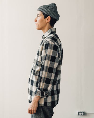 Evan Kinori Flat Hem Shirt, Black/Tan Check