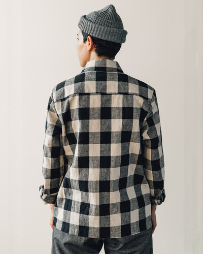 Evan Kinori Flat Hem Shirt, Black/Tan Check